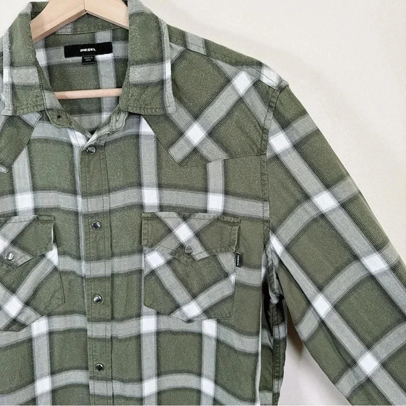 Diesel Checked Green Snap Button Shirt - Picture 5 of 16